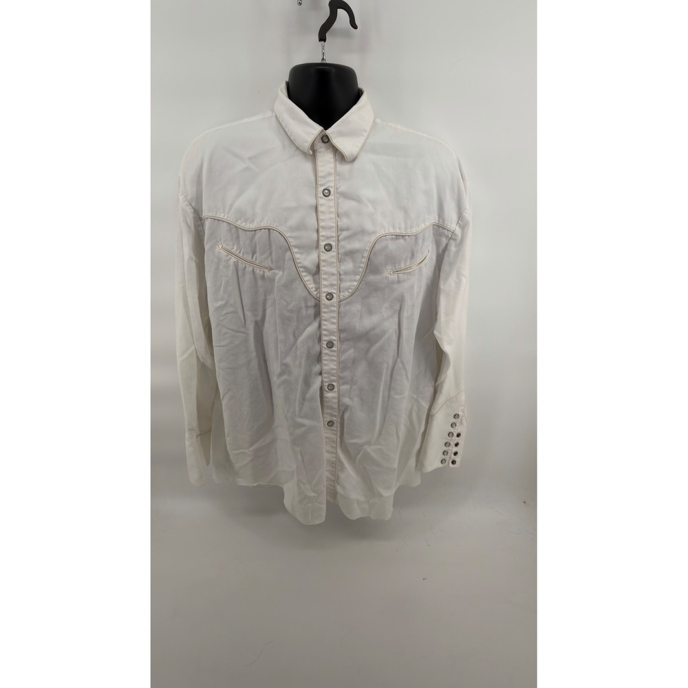 VTG Resistol Men's White Western Shirt Cotton Tencel Pearl Snap Long Sleeve L